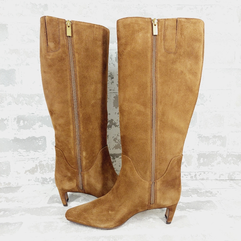 Vince Camuto Brown Suede Knee-High Heeled Boots - Picture 4 of 12